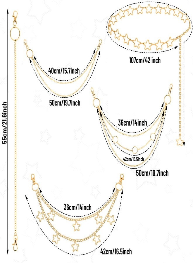 WYVAS Waist Chain Belt Jeans Pants Chain, Punk Pocket Chain HipHop Wallet Chain for Women Body Belly Chain Goth Accessories Y2K (Gold Star) - Image 2